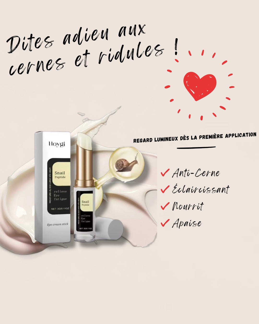 Bâton de Crème Yeux Escargot & Collagène