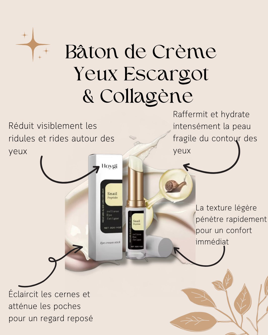 Bâton de Crème Yeux Escargot & Collagène